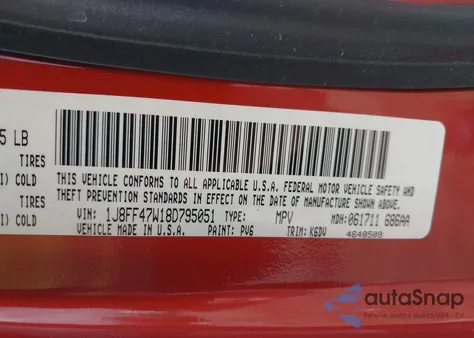 2008 Jeep Compass Sport z USA, uszkodzony, nr VIN 1J8FF47W18D795051